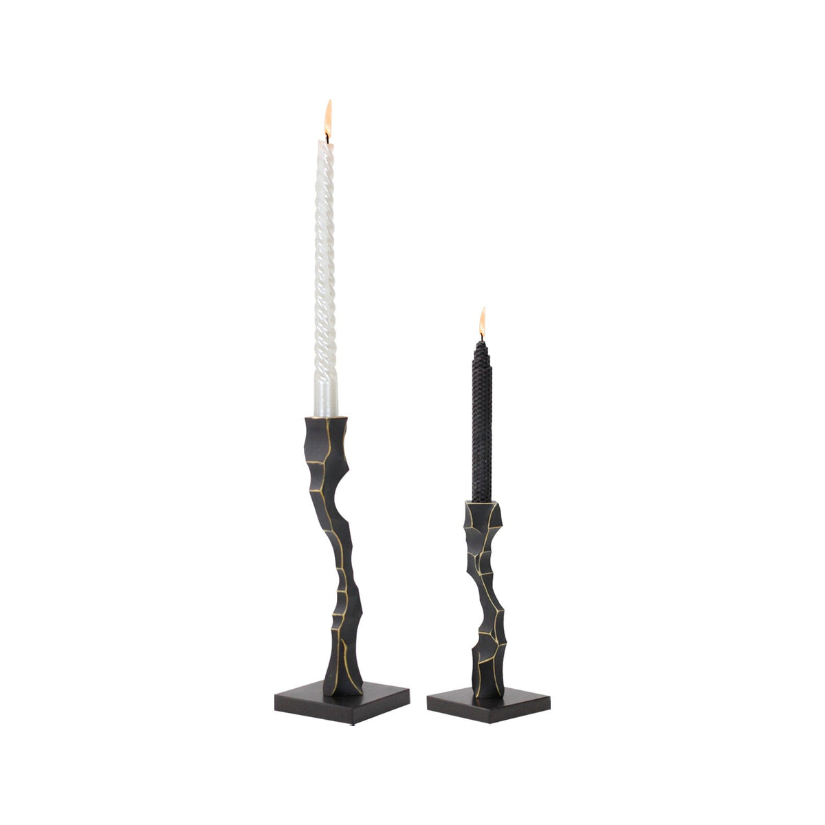 Storm Candlestick Large - Black Marble and Resin