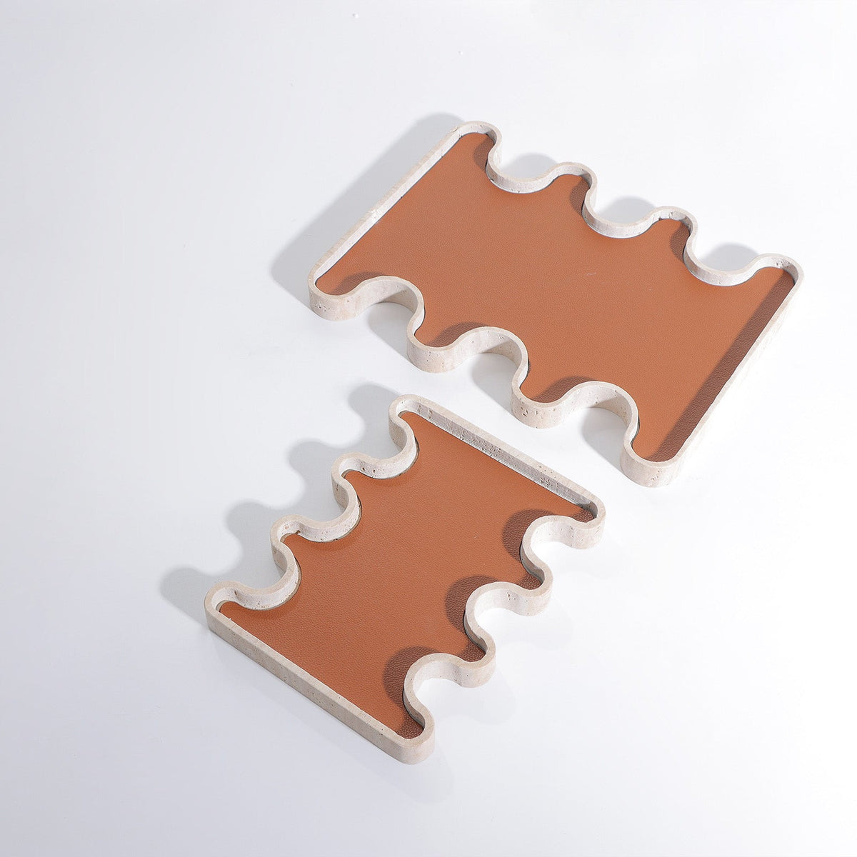 Sahara Tray - Beige Marble with Brown Vegan Leather