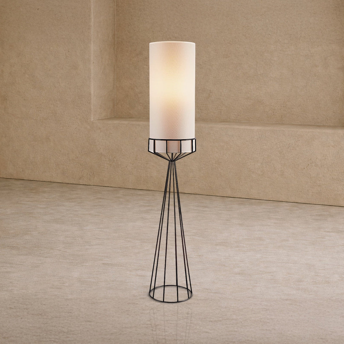 Faro Floor Lamp - Matt Black & White Linen