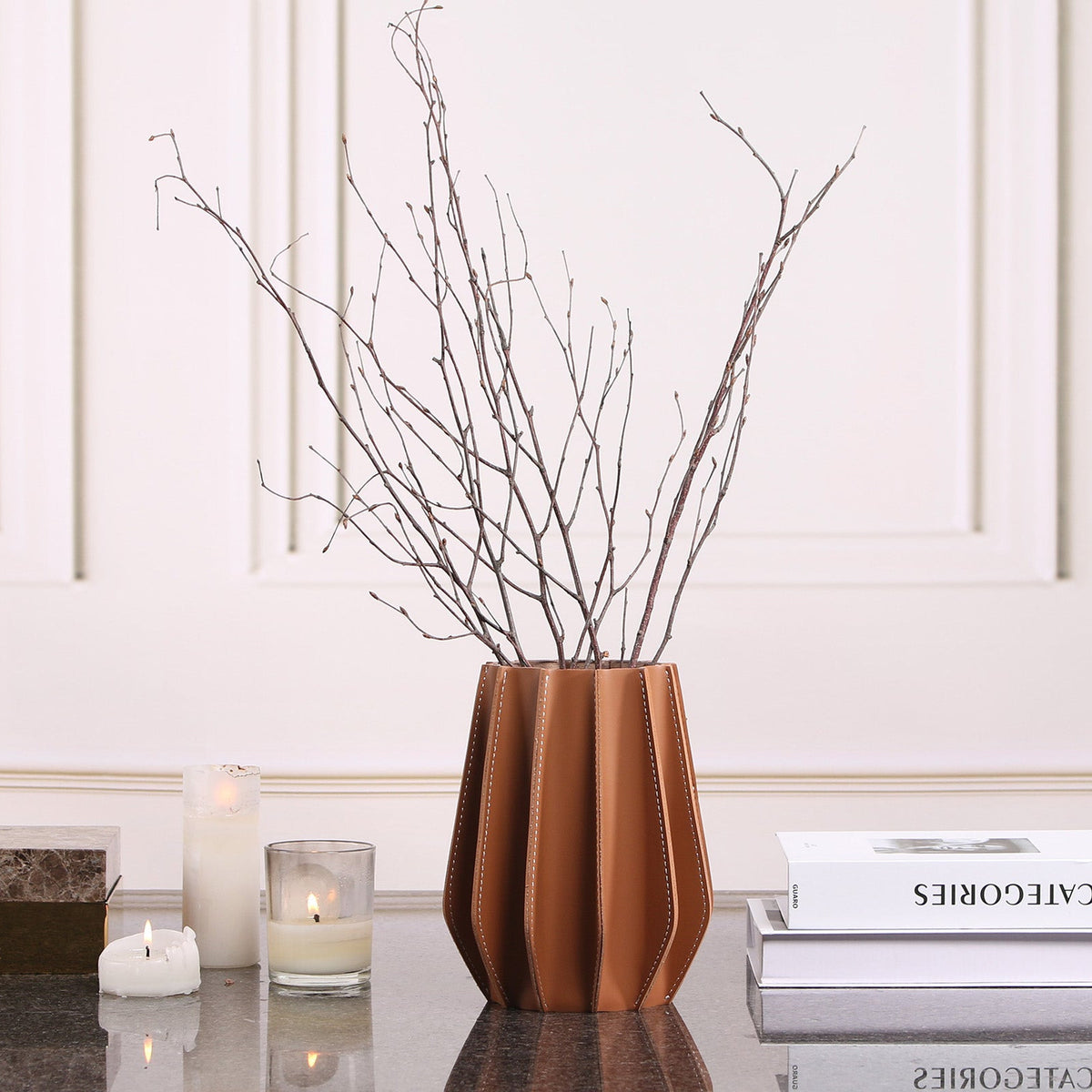 Juana Vase - Brown Leather and Glass