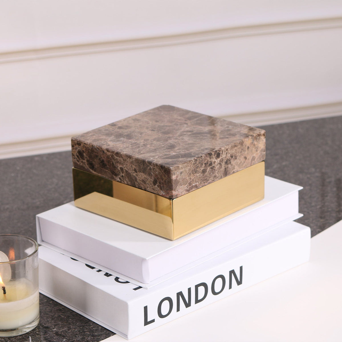 Lina Marble Storage Box - Coffee and Gold