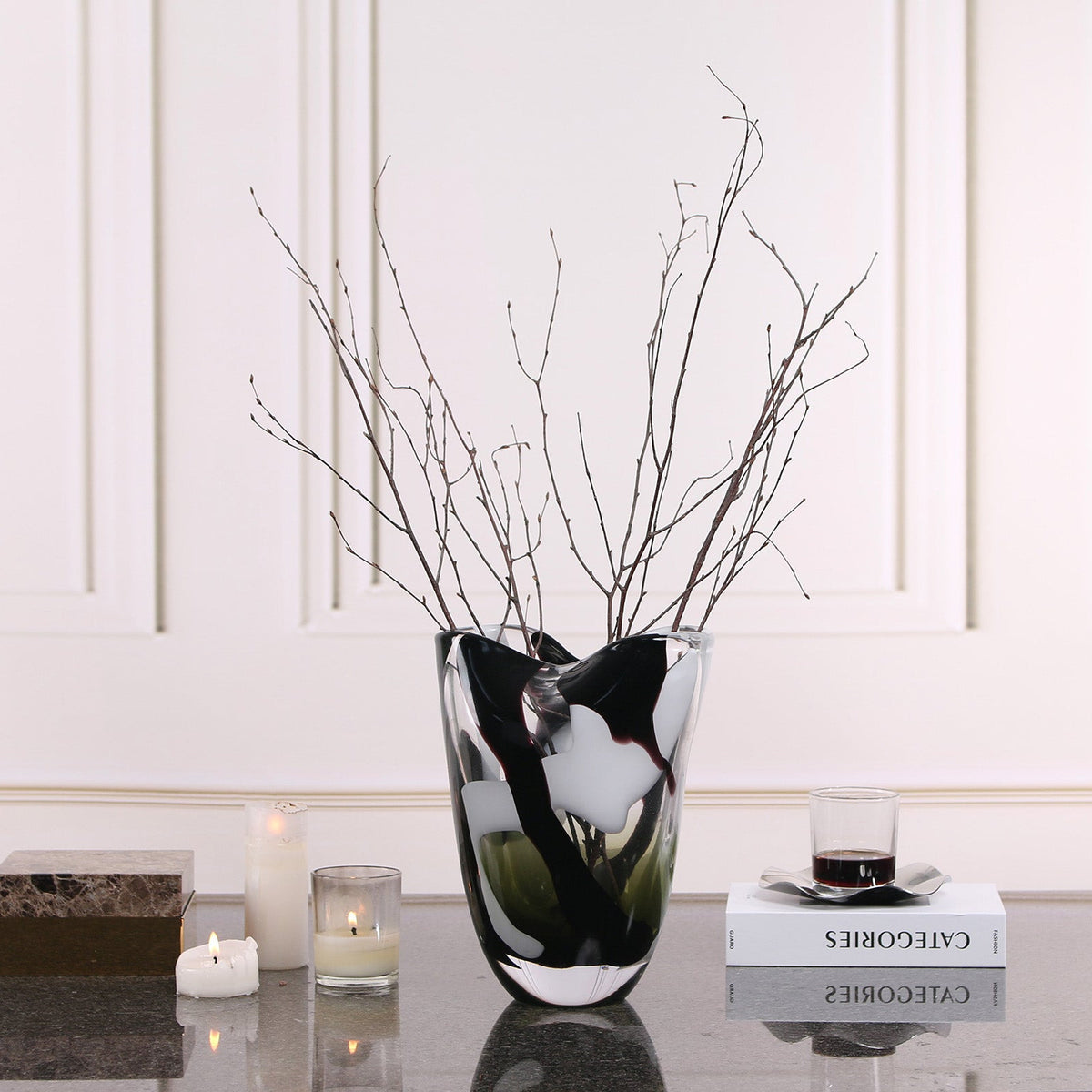 Natasha Glass Vase - Black and Grey