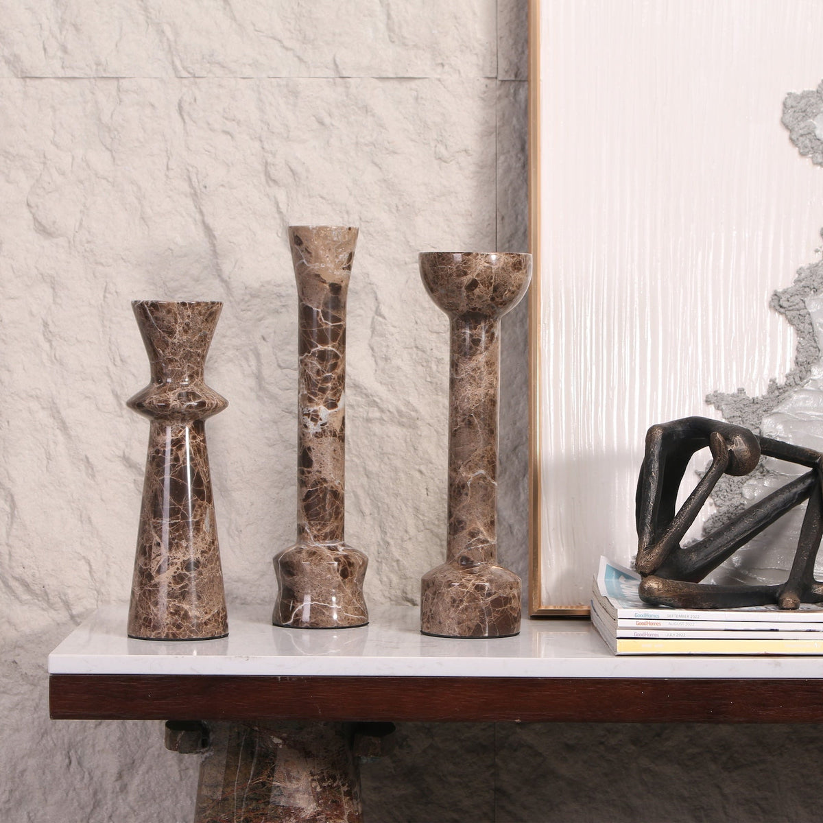 Melora Candle Holder - Dark Brown Marble