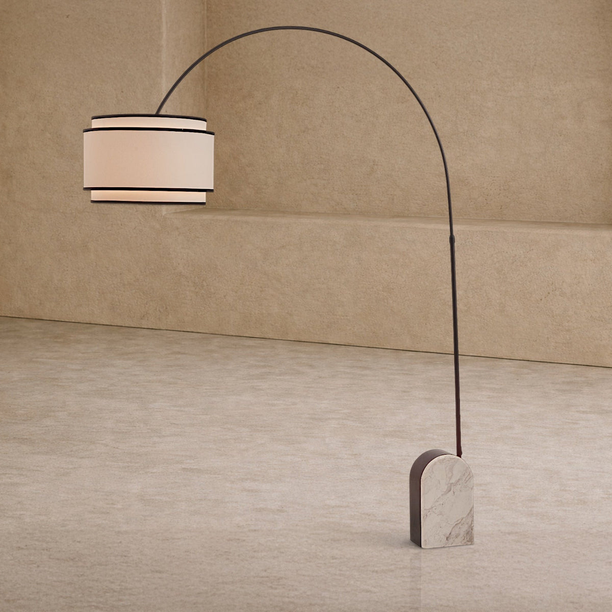 Arcadia Floor Lamp - White Marble/Matt Black Metal/White Linen