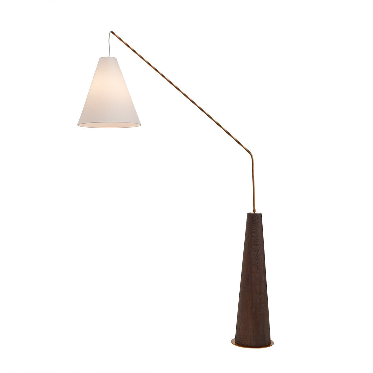 Brandon Floor Lamp - Brushed Dark Brown Oak/Antique Brass/White Linen Shade