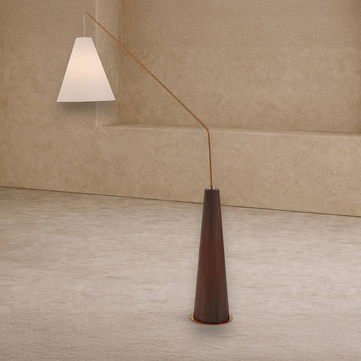 Brandon Floor Lamp - Brushed Dark Brown Oak/Antique Brass/White Linen Shade