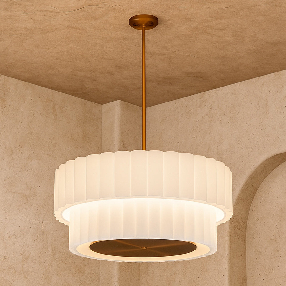 Ventus Ceiling Lamp - Brushed Antique Brass/Off White Linen Shade