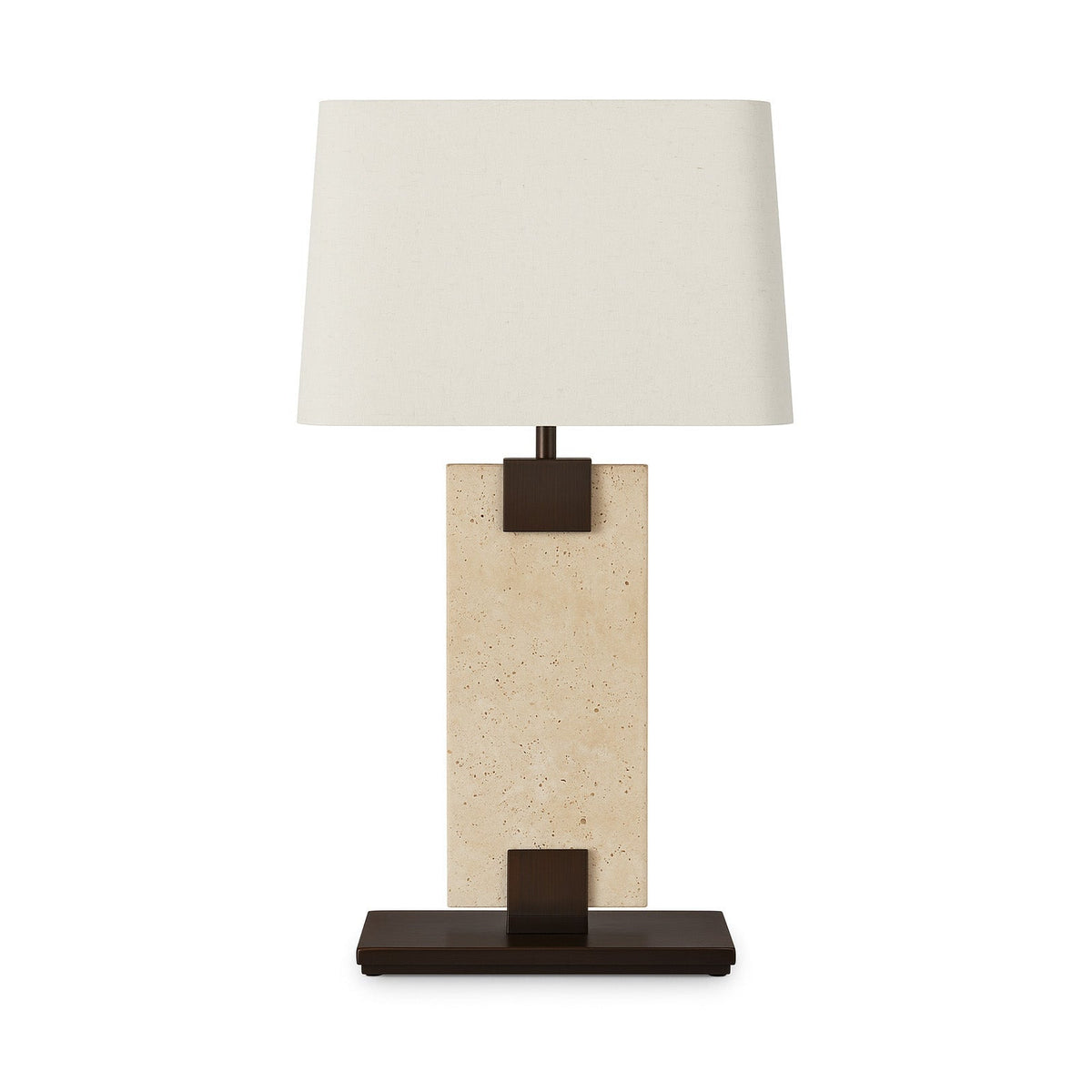 Madison Table Lamp - Travertine and Off White Linen