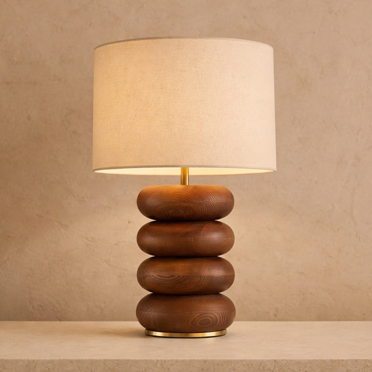 Dalt Table Lamp - Mid Brown Oak and Textured Linen
