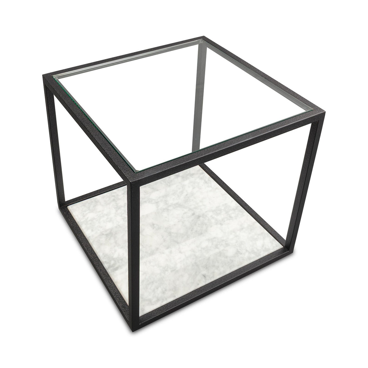 Belmon Side Table - Carrara Marble and Black Textured Metal