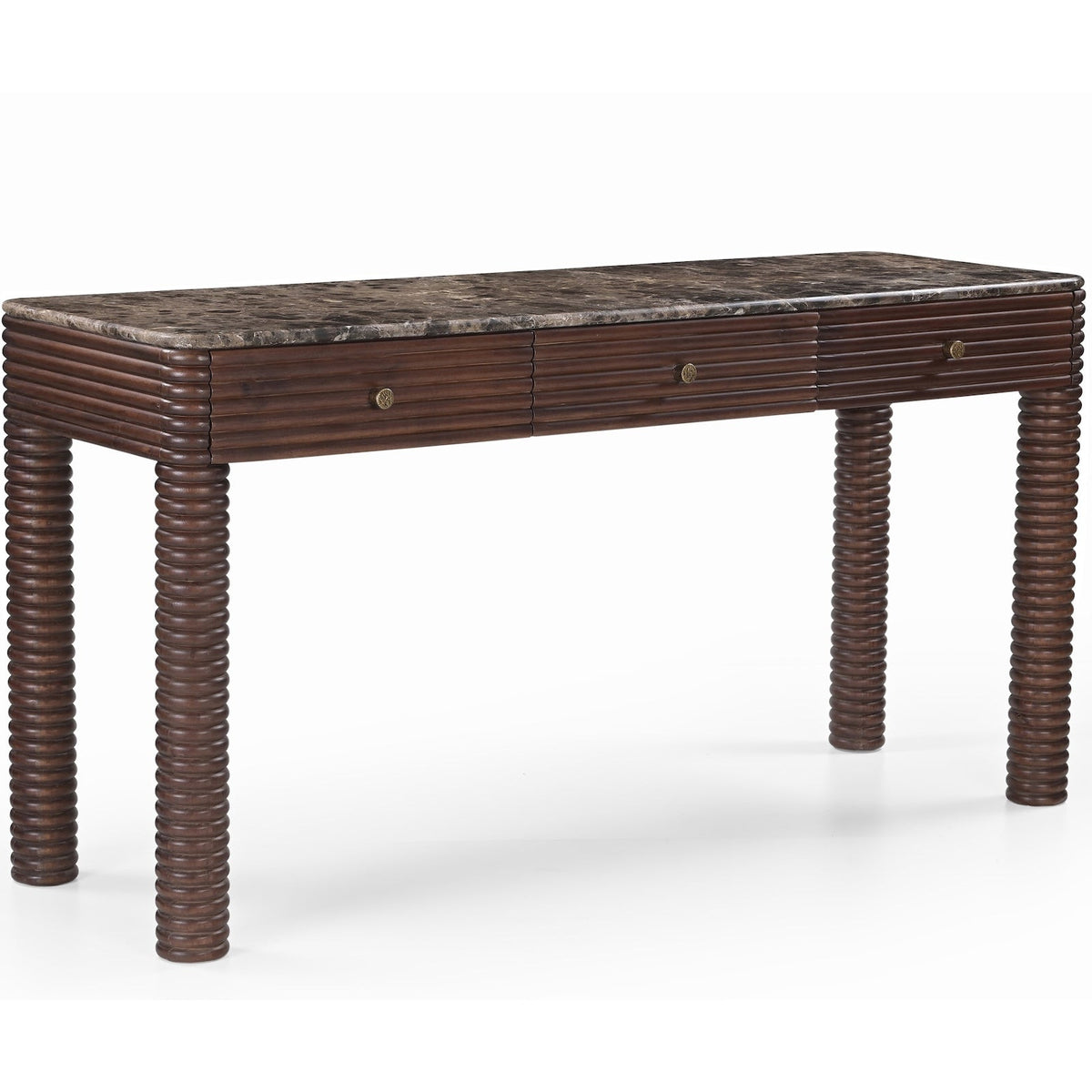 Allure Desk - Dark Brown Emperador Marble & Brushed Mid Brown Textured Acacia Wood