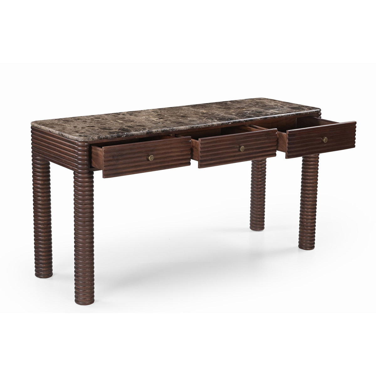 Allure Desk - Dark Brown Emperador Marble & Brushed Mid Brown Textured Acacia Wood