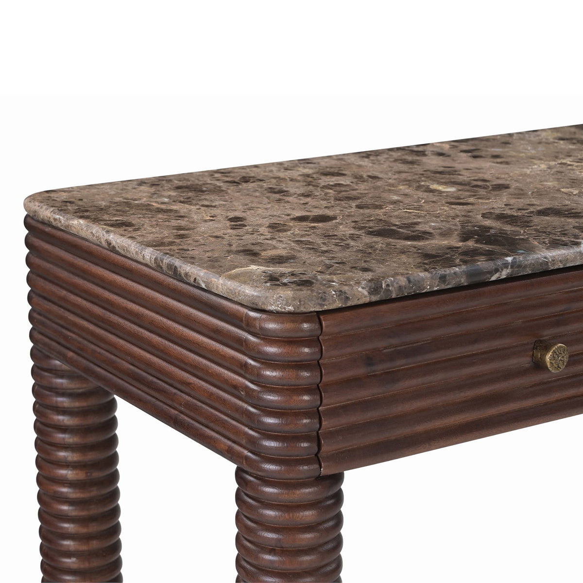 Allure Desk - Dark Brown Emperador Marble & Brushed Mid Brown Textured Acacia Wood