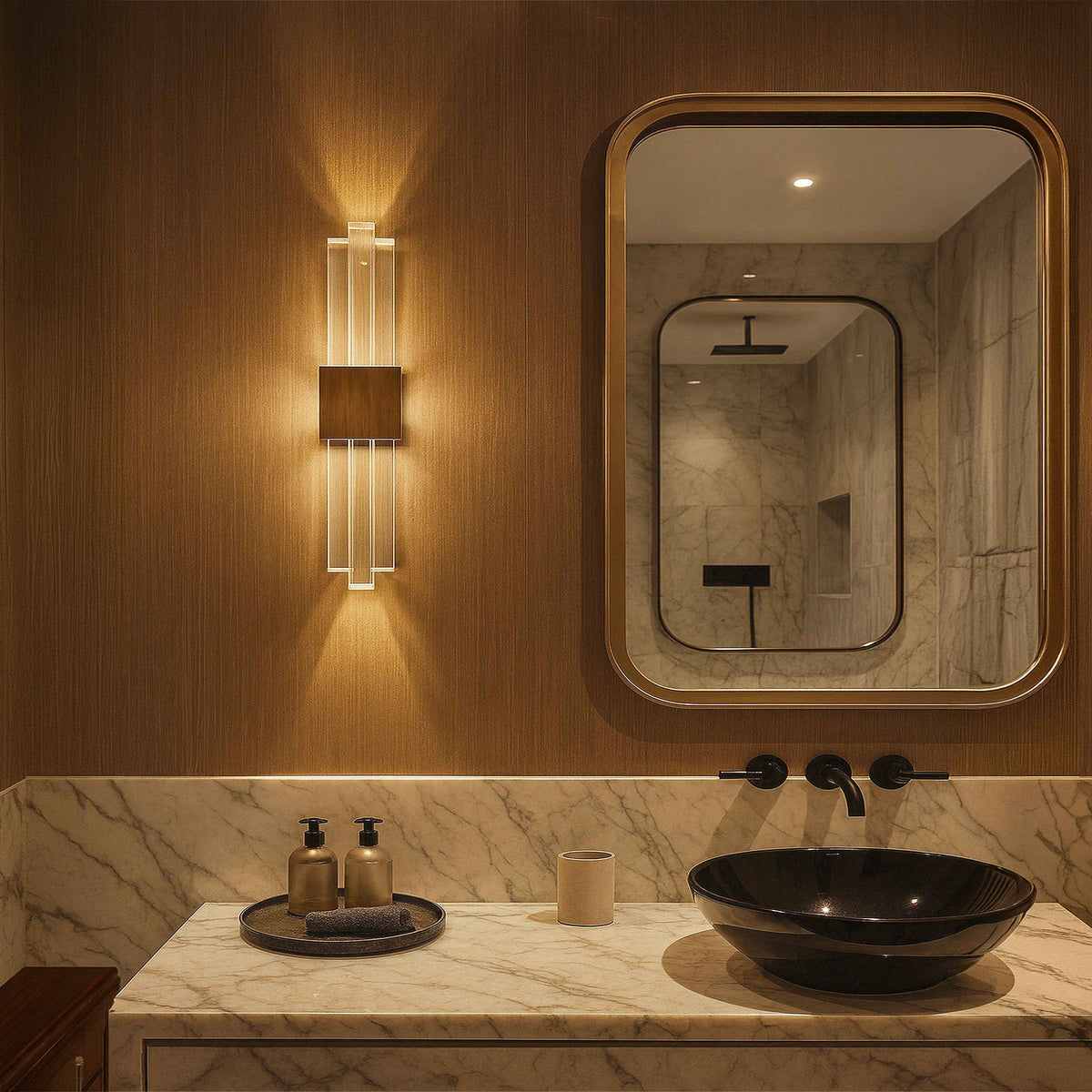 Bravura IP44 Wall Light - Acrylic and Brushed Brass