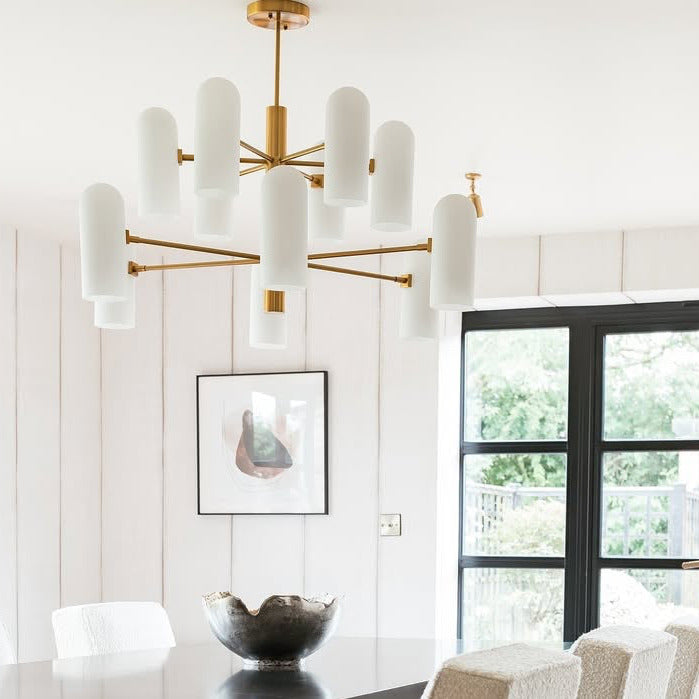 Pawson Chandelier - Brass & White Glass