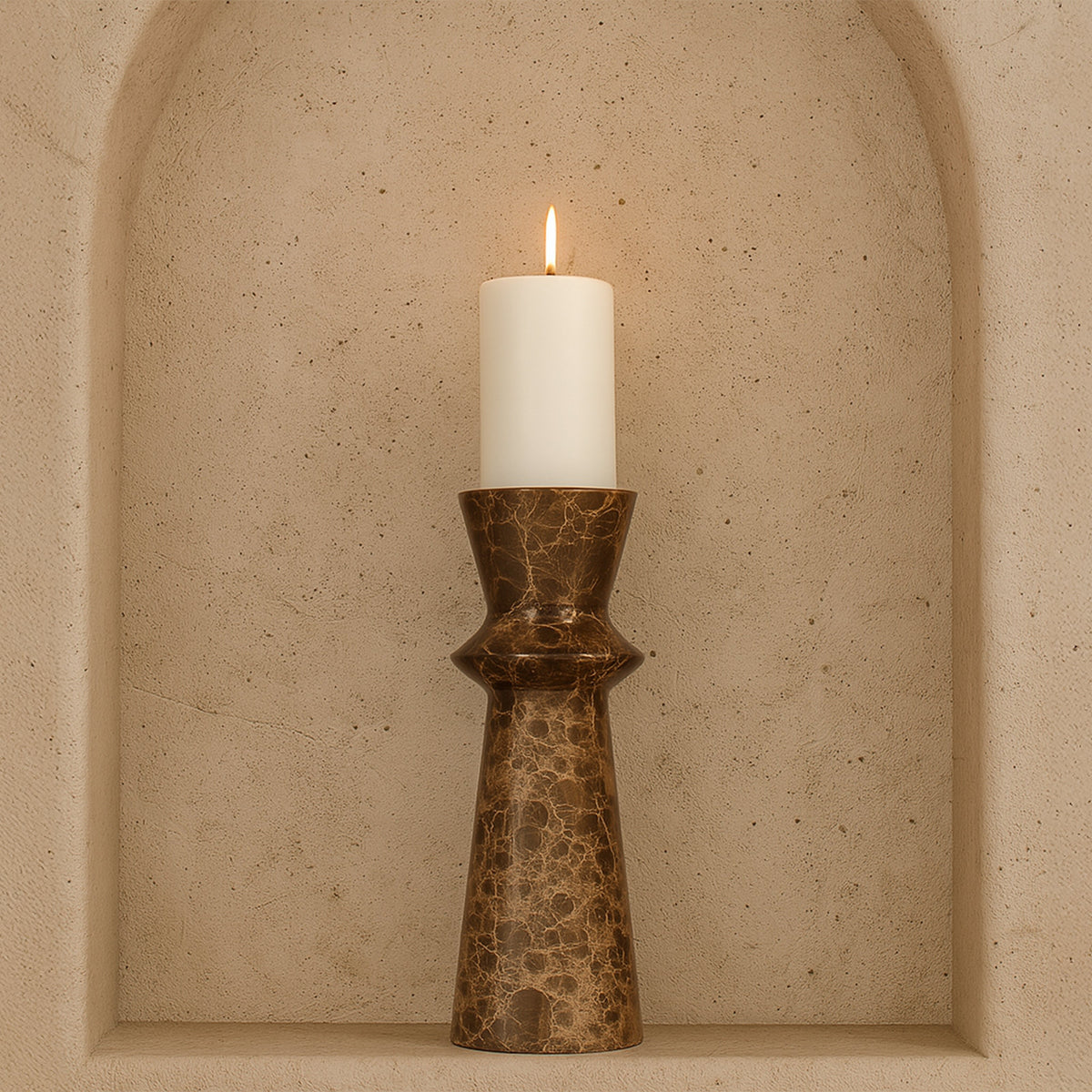 Melora Candle Holder - Dark Brown Marble