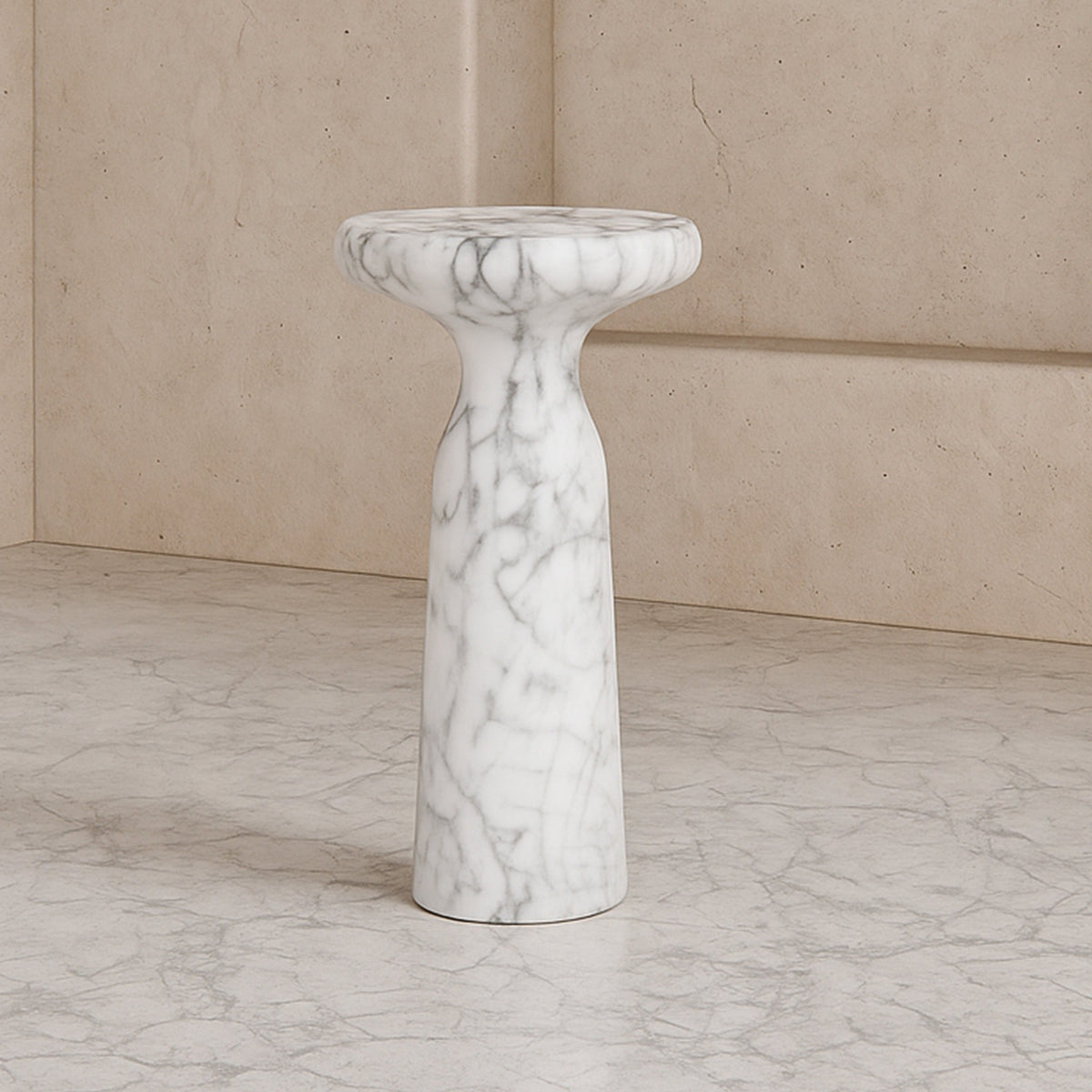 Akali Side Table Large - Carrara White Marble Effect