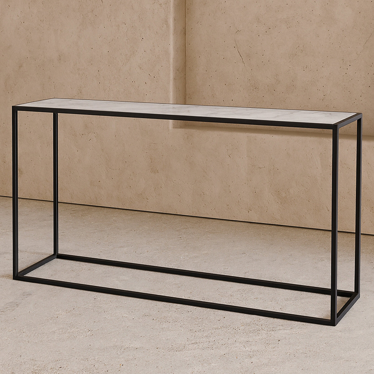 Noto Console Table 1.5m - Carrara Marble and Black Textured Metal