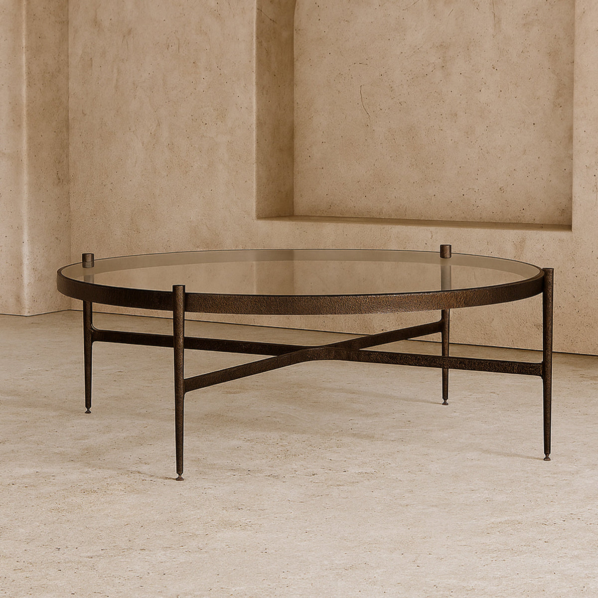 Soho Coffee Table - Antique Brass and Clear Glass