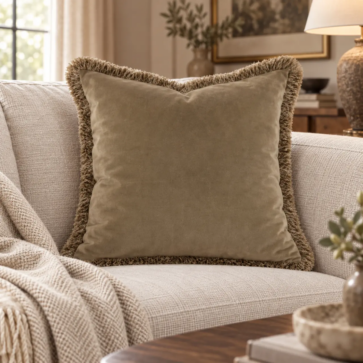 Verona Velvet Taupe Cushion
