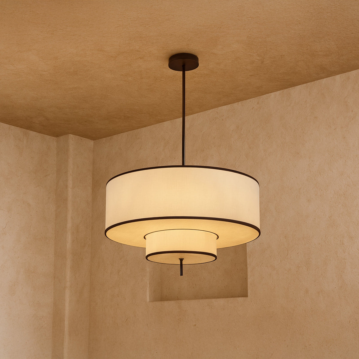 Aris Pendant Lamp - Black Metal and White Linen