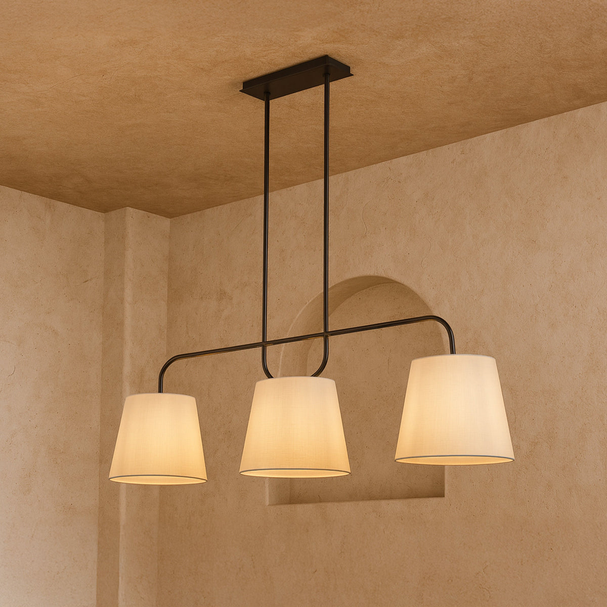 De Voir Pendant Lamp - Black Metal and White Linen