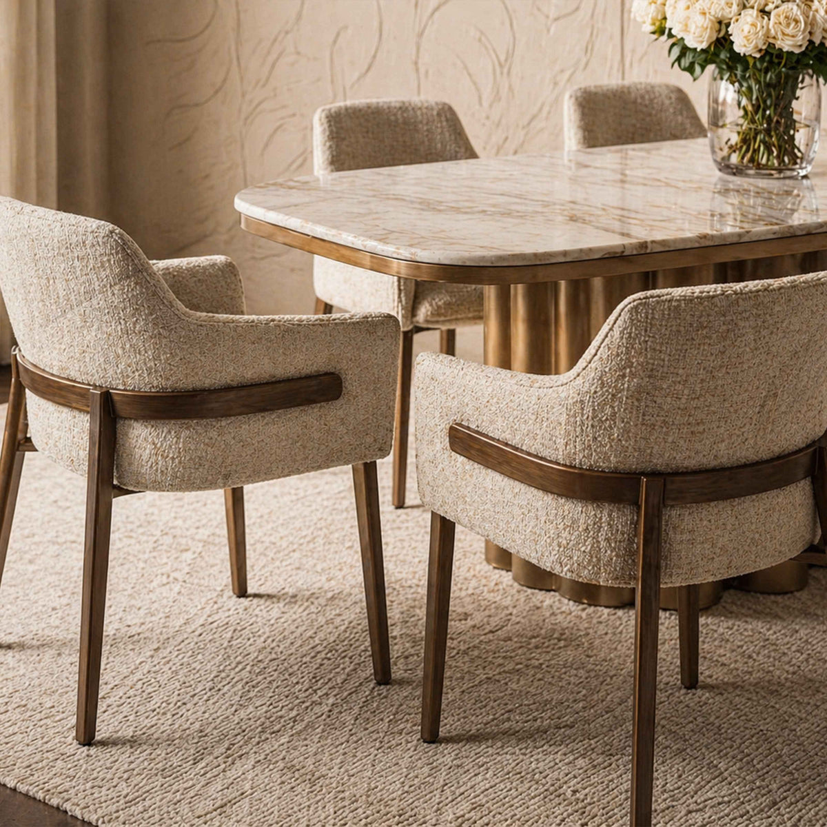 Tessa Dining Chair (set of 2) - (Crib 5) Field Beige Fabric & Hairline Antique Brass