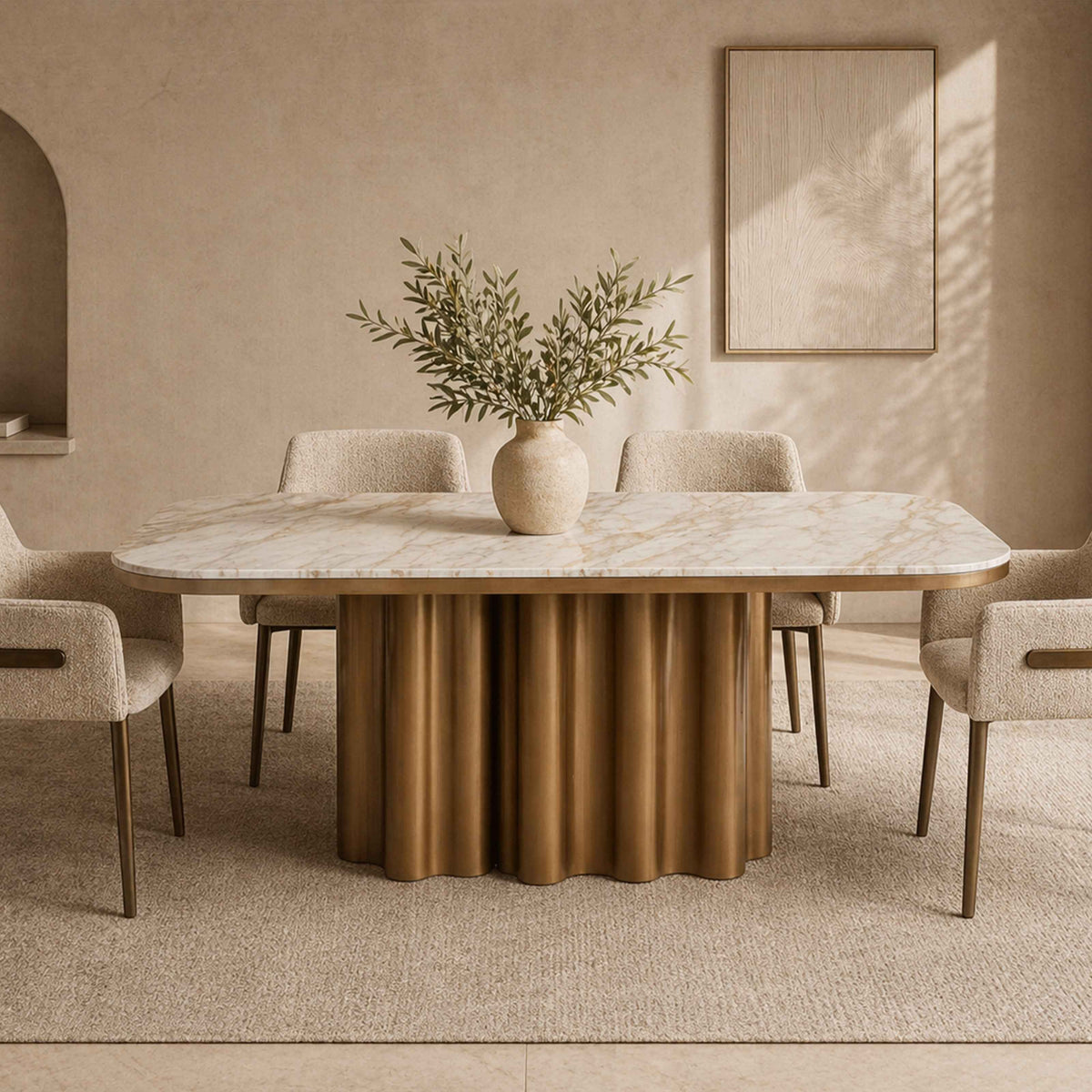 Tessa Dining Chair (set of 2) - (Crib 5) Field Beige Fabric & Hairline Antique Brass